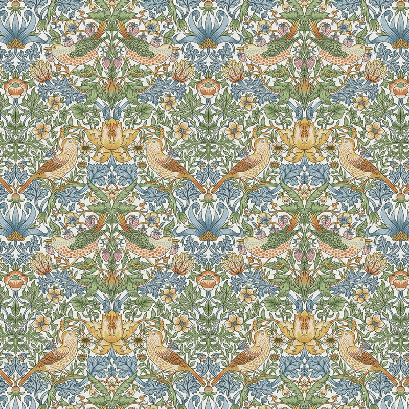 William Morris Strawberry Thief in sky blue printed on a cotton fabric