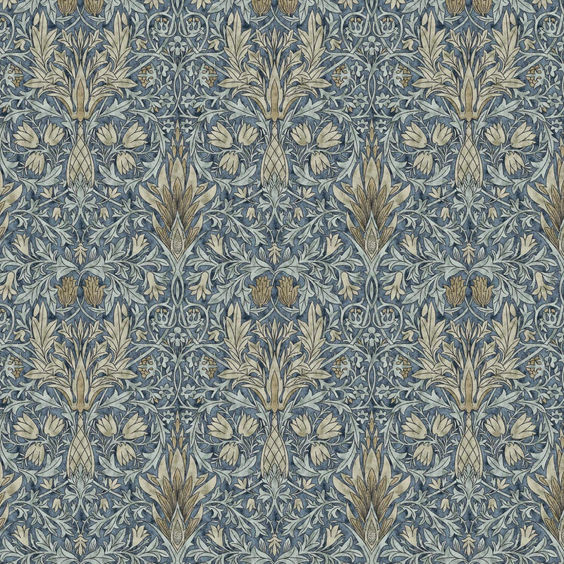 William Morris Snakehead design in blue, printed on a cotton fabric