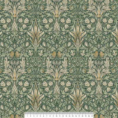 William Morris Snakehead design printed on a cotton light upholstery fabric with a cm ruler