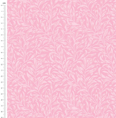 Pale pink willow bough design printed on quilting fabric with a cm ruler