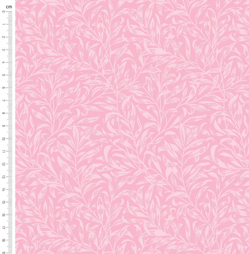 Pale pink willow bough design printed on quilting fabric with a cm ruler
