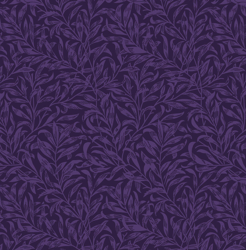 Purple willow bough design printed on quilting fabric