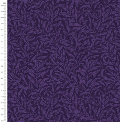 Purple willow bough design printed on quilting fabric with a cm ruler