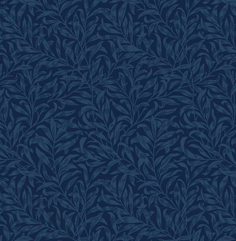 Navy blue willow bough design printed on quilting cotton fabric