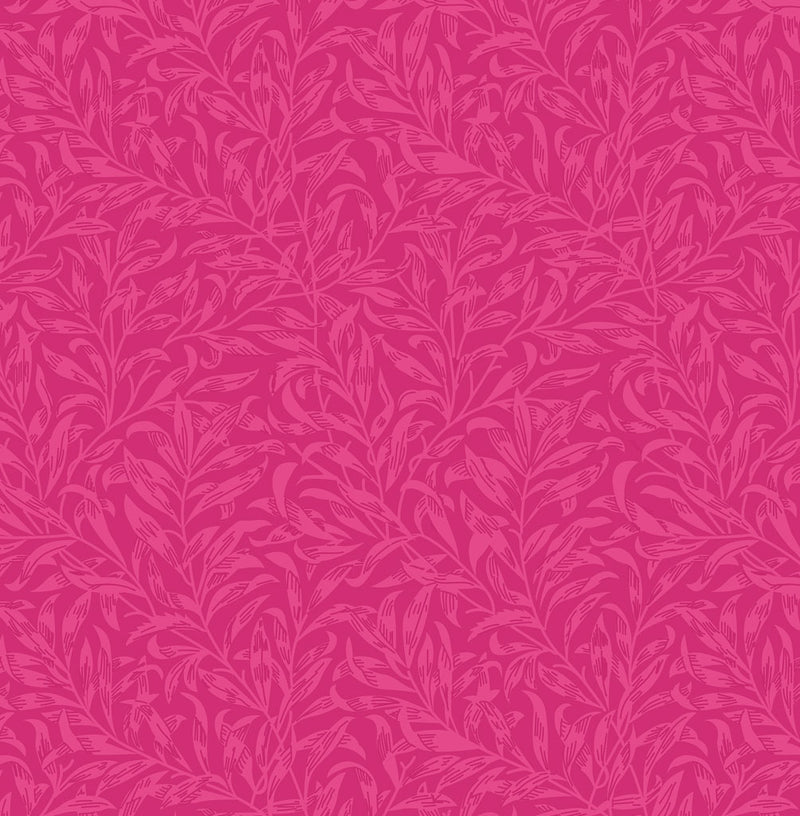 Bright pink willow bough design printed on quilting fabric