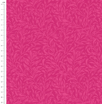Bright pink willow bough design printed on quilting fabric with a cm ruler