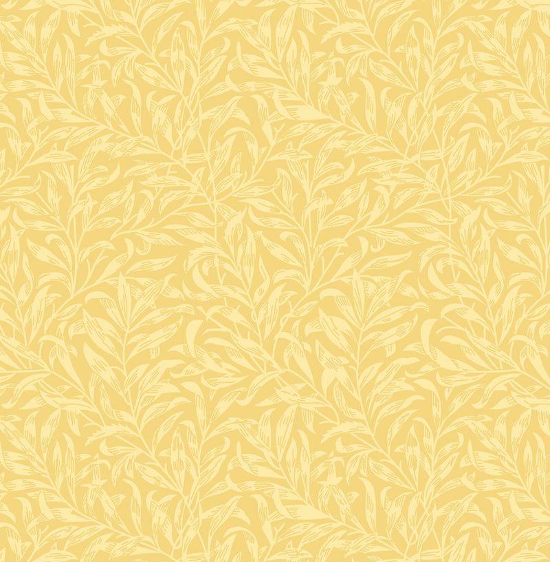 Pastel yellow willow bough design printed on quilting fabric