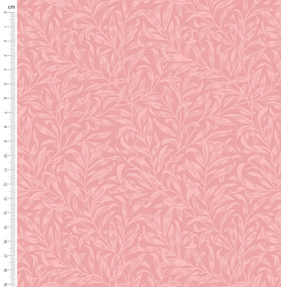 Dusky pink willow bough design printed on quilting fabric with a cm ruler