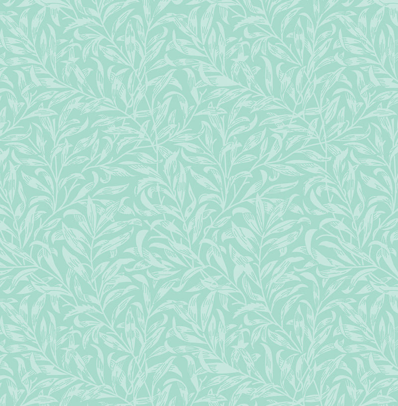Seafoam green willow bough design printed on quilting fabric