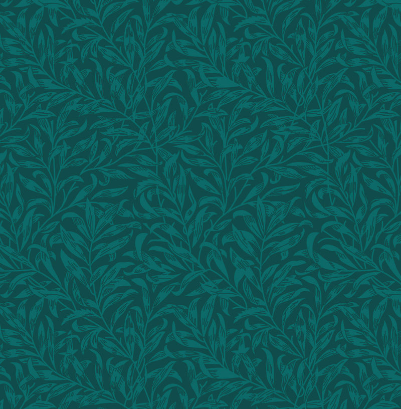 Teal willow bough design printed on quilting fabric
