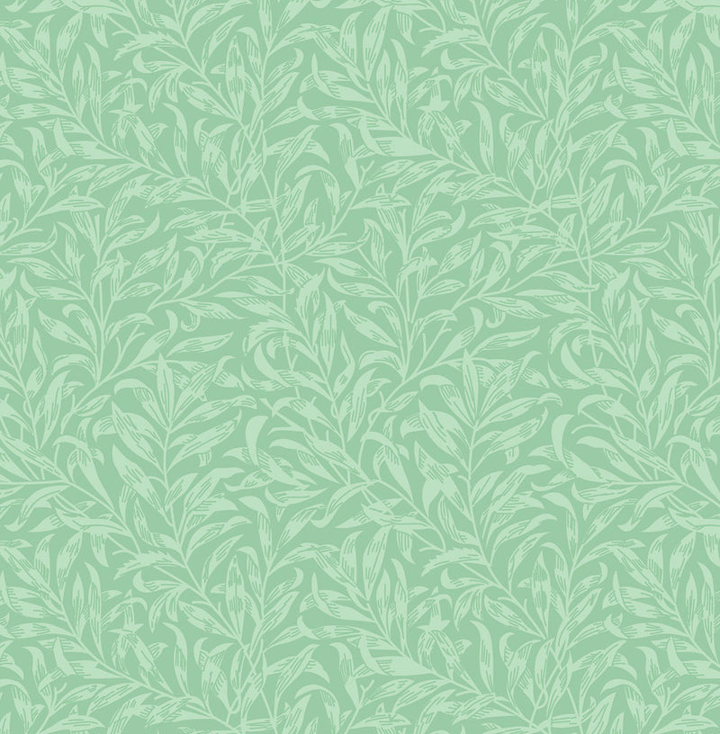 Sage green willow bough design printed on quilting fabric