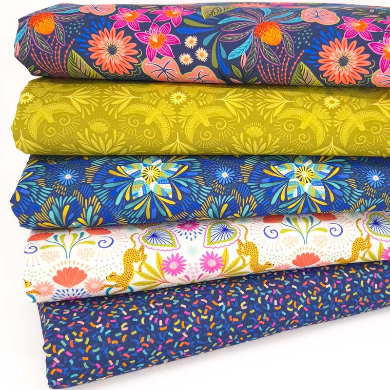 A fat quarter bundle of Bahia quilting fabrics by Lewis & Irene