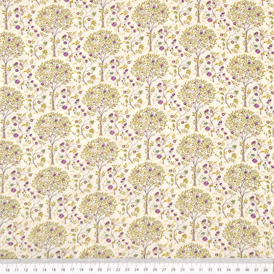Pattern of trees with flowers and leaves on a pima cotton lawn fabric