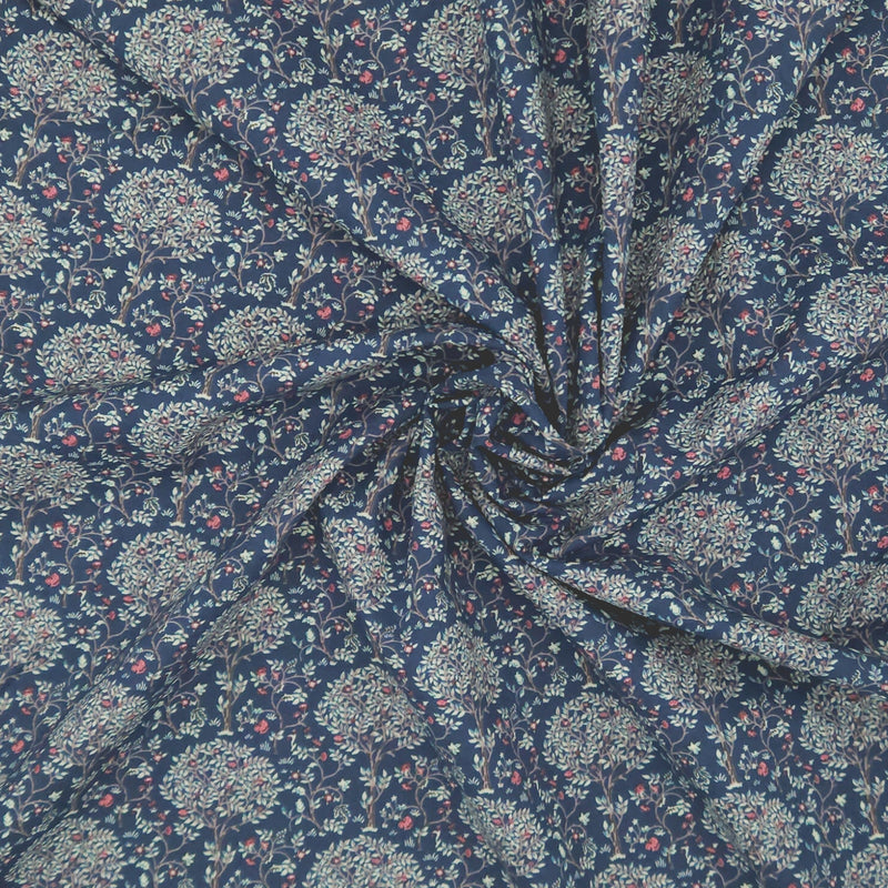 Floral patterned fabric with a dark blue pima cotton lawn fabric