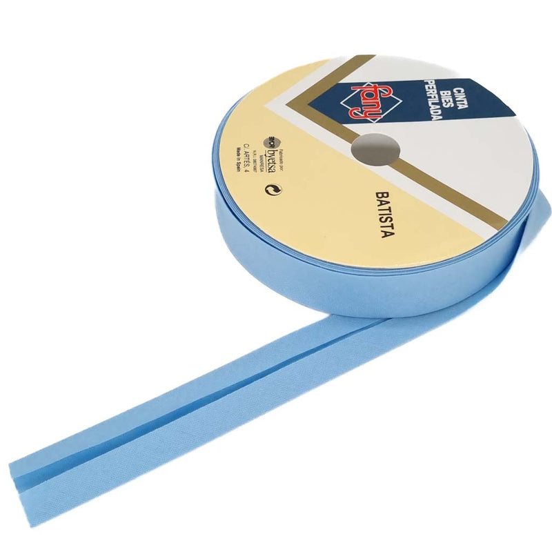 Byetsa Bleu poudré 30 mm en polycoton Biais sur un rouleau de 25 m Byetsa Bleu poudré 30 mm en polycoton Biais sur un rouleau de 25 m
