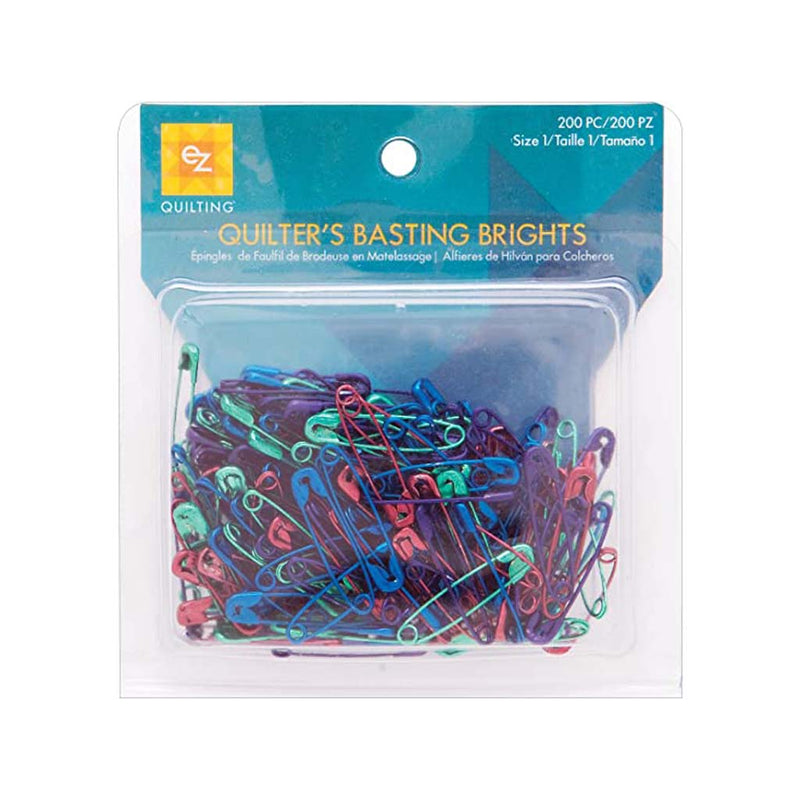 Metallic coloured red, purple, green and blue basting/safety pins.