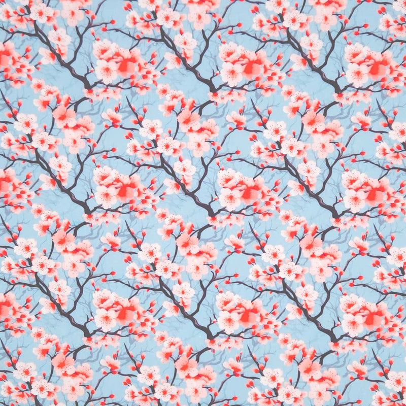 Cherry blossom pattern on a blue background