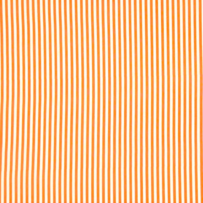 Orange candy stripes printed on a white cotton fabric