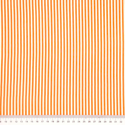 Orange candy stripes printed on a white cotton fabric with a cm ruler