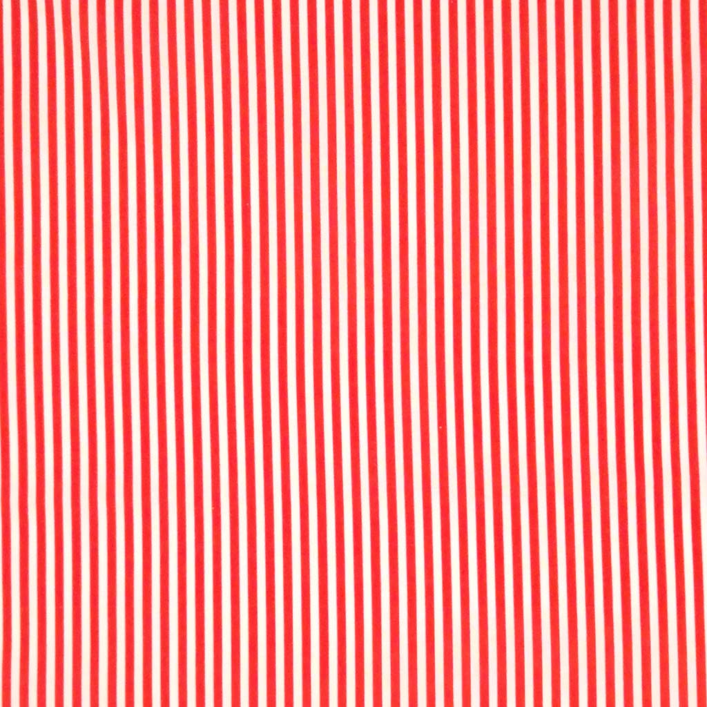 Red candy stripes printed on a white cotton fabric