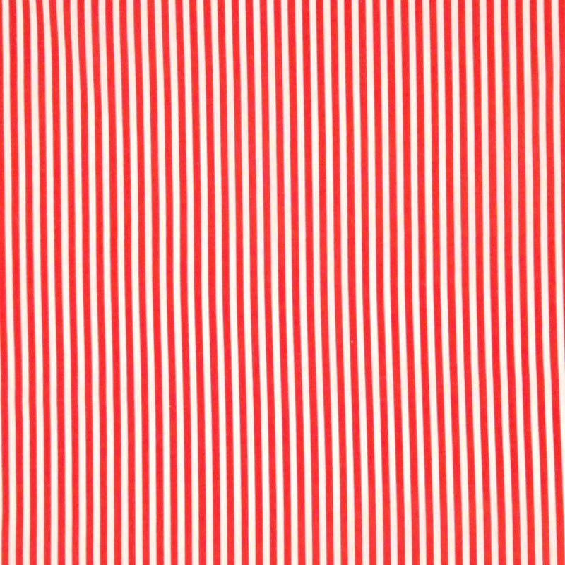 Red candy stripes printed on a white cotton fabric