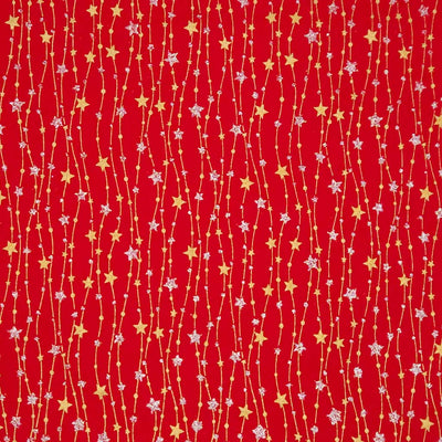 Red fabric with star and string pattern