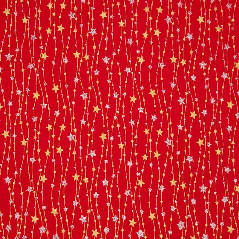 Red fabric with star and string pattern
