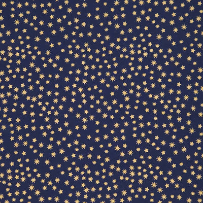 Pattern of small gold stars on a dark blue cotton fabric