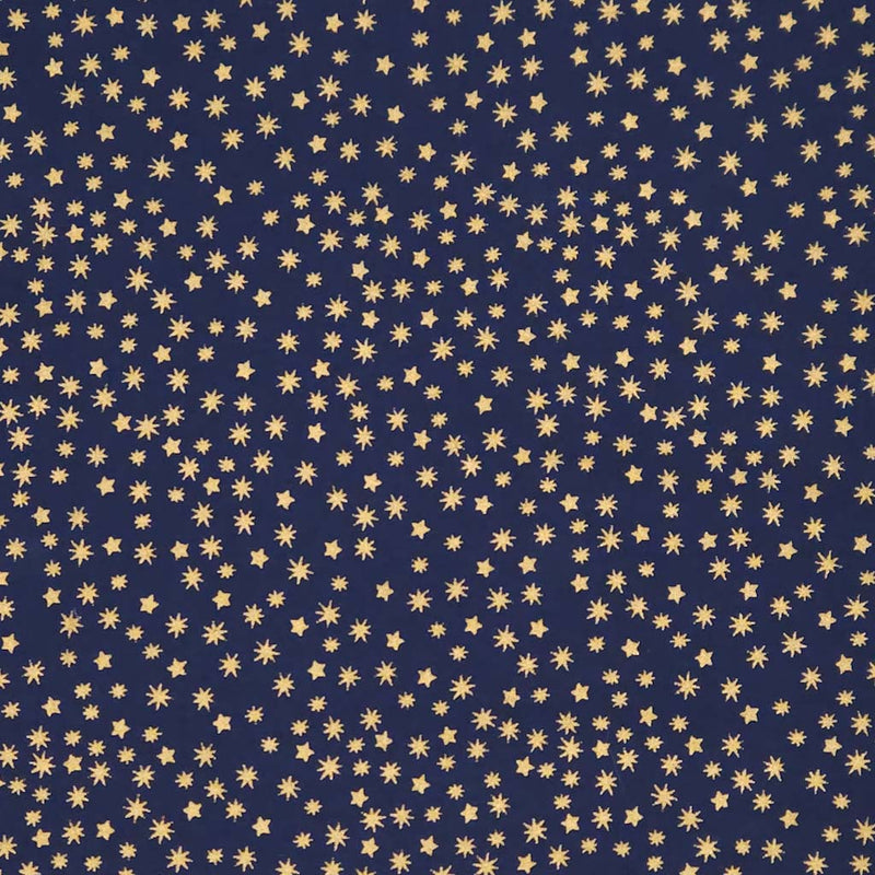 Pattern of small gold stars on a dark blue cotton fabric