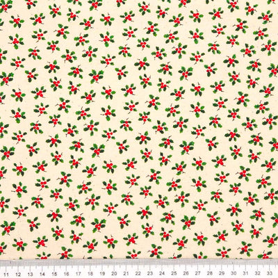 Christmas Cotton Fabric - Mini Holly Leaf - Cream