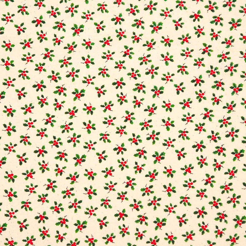 Christmas Cotton Fabric - Mini Holly Leaf - Cream