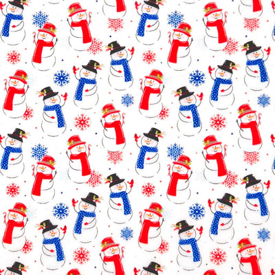 Jolly snowmen printed on a white polycotton fabric