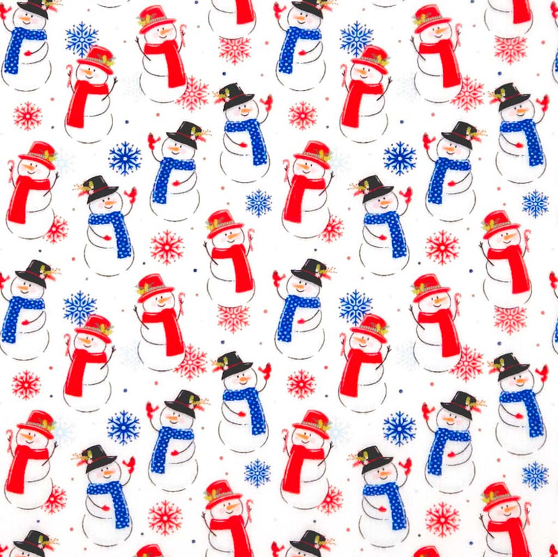 Jolly snowmen printed on a white polycotton fabric