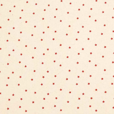 Mini red scattered stars printed on a natural 100% cotton fabric