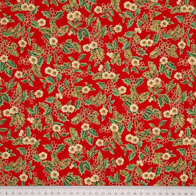 Holly & Floral Red - Christmas Fabric Bundle - Half Metres