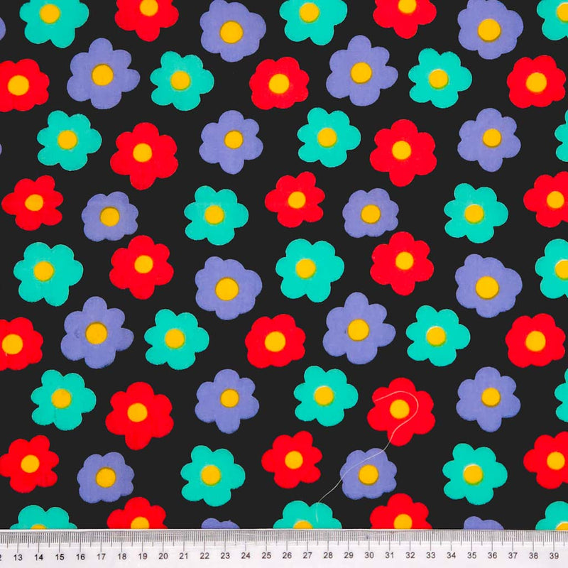 Cloud Daisies - Black - Polycotton
