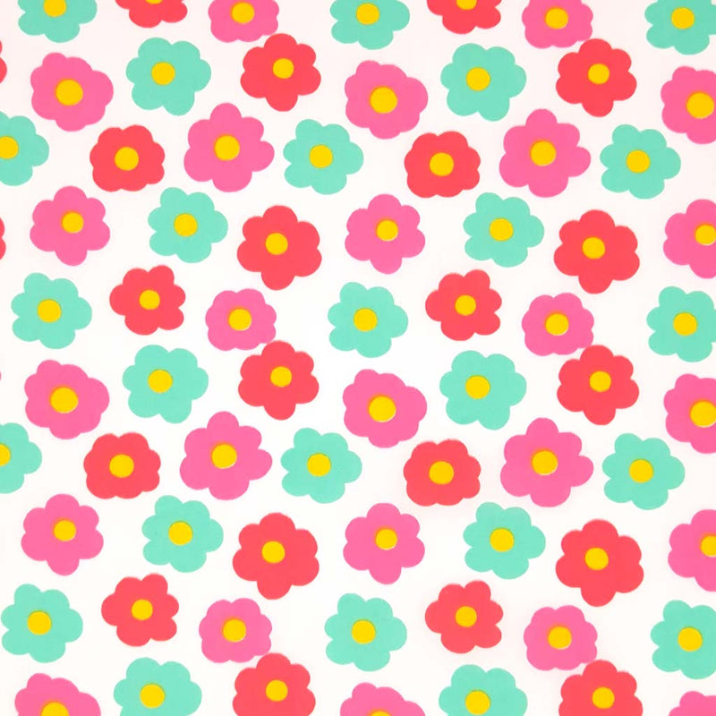 Pattern of colorful flowers on a white background