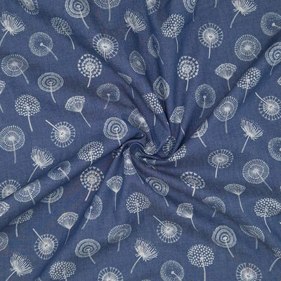 Dandelions printed on a denim chambray fabric