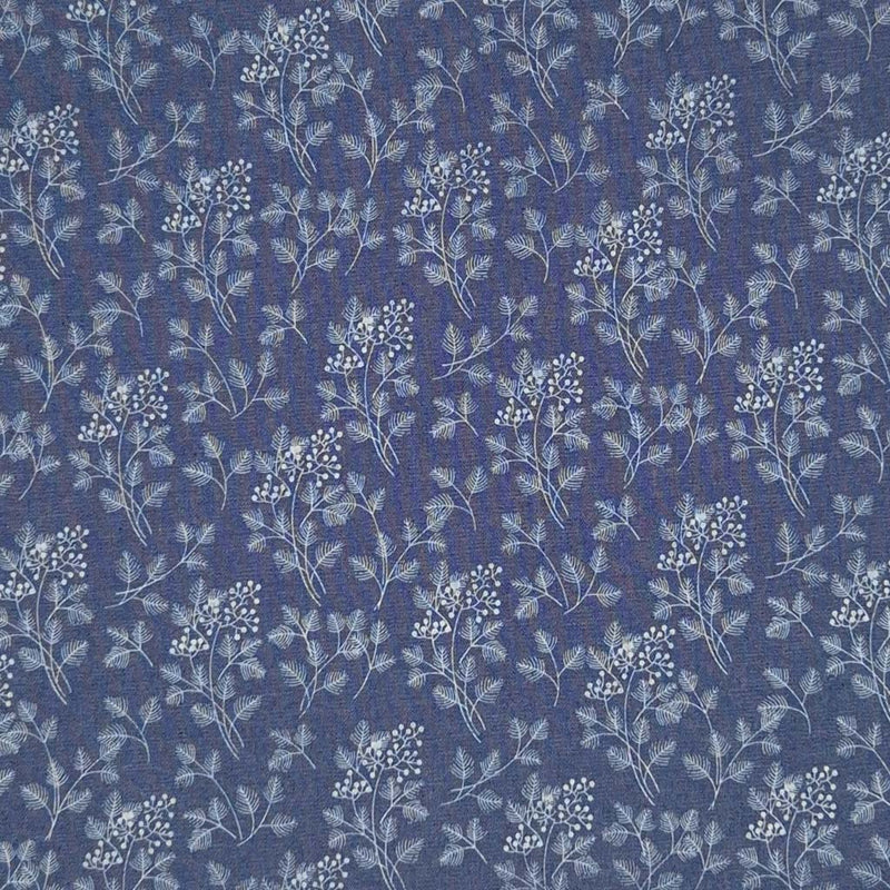 Floral fern design printed on a cotton denim chambray fabric