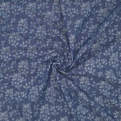 Floral fern design printed on a cotton denim chambray fabric