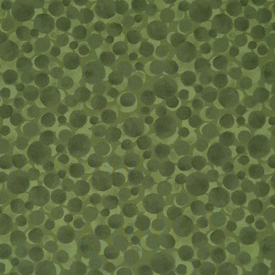 Multi-sized dots printed on a New Forest green 100% cotton