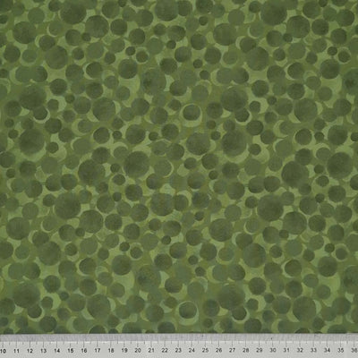 Multi-sized dots printed on a New Forest green 100% cotton with a cm ruler