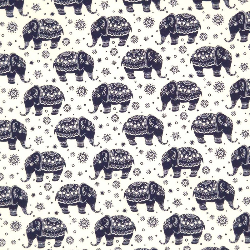 Elephant Parade - 100% Cotton Poplin - Navy on Ivory