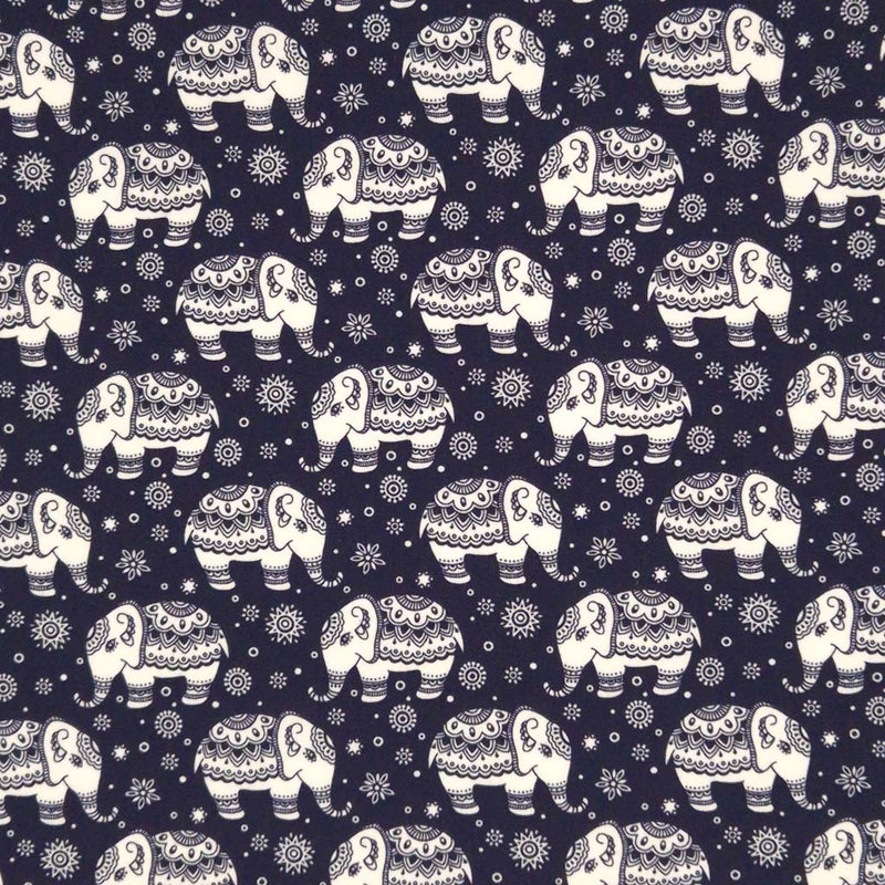 Elephant Parade - 100% Cotton Poplin - Ivory on Navy