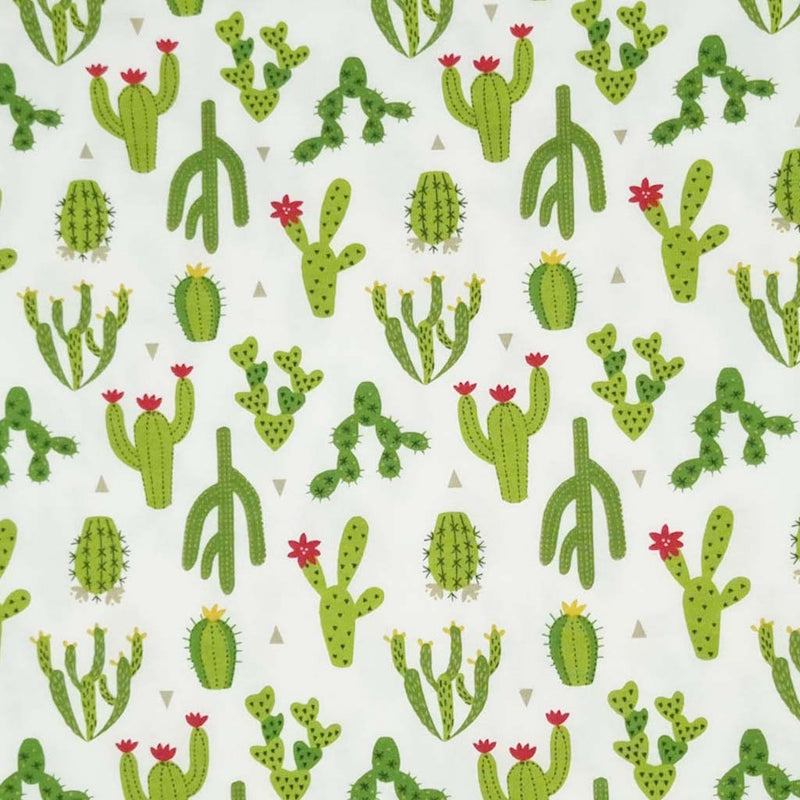 Cacti printed on an off white cotton jersey fabric