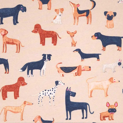 Cute dogs printed on a cream half panama fabric