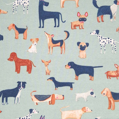 Cute dogs printed on a duck egg half panama fabric