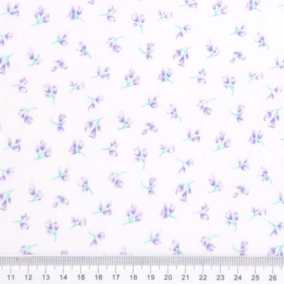 Floral pattern with small purple flowers on a white background