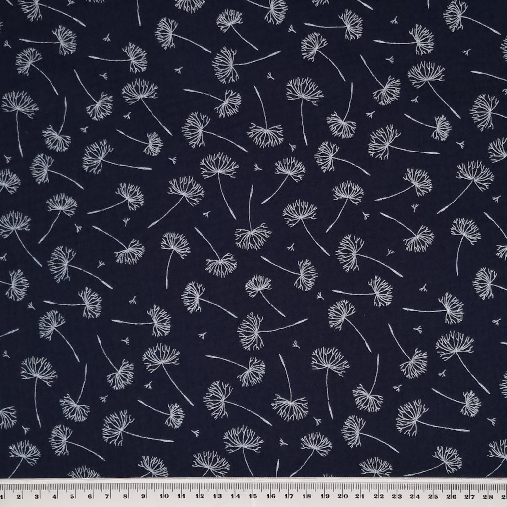 Wild Dandelions Double Gauze Cotton Fabric Navy Fabric Love