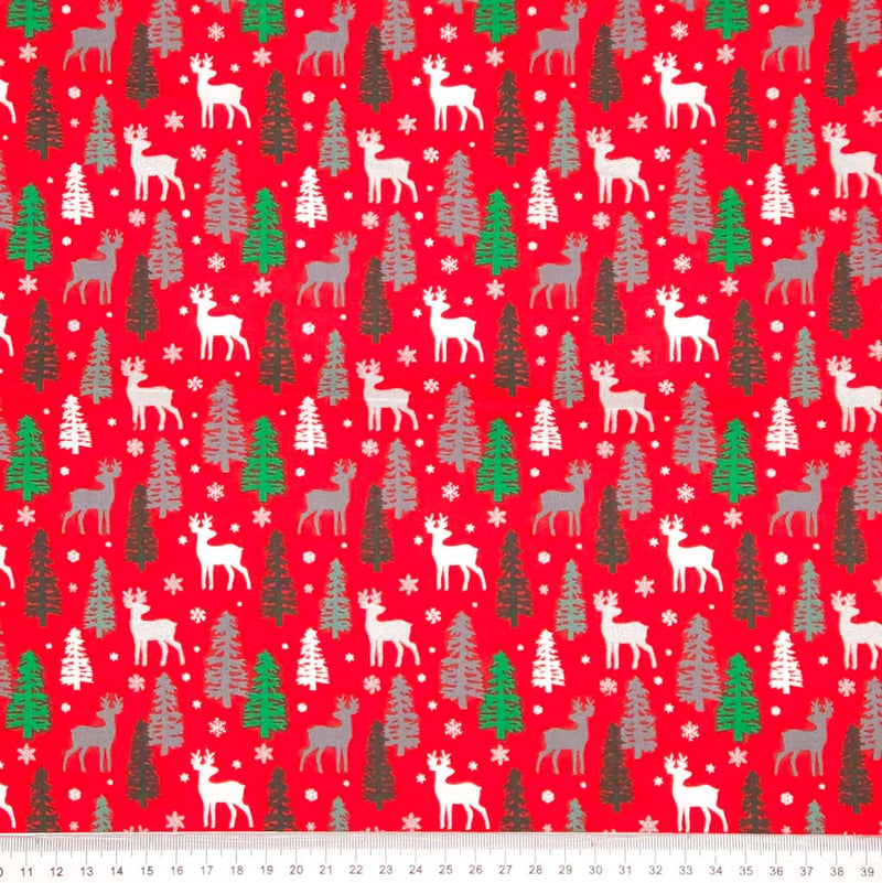 Christmas Cotton Fabric - Festive Forest Stag - Red